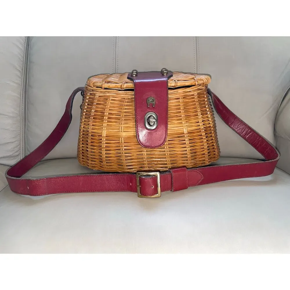 Vintage Etienne Aigner Wicker Fishing Creel Style 1950s–1960s MCM Purse - READ - Picture 2 of 16